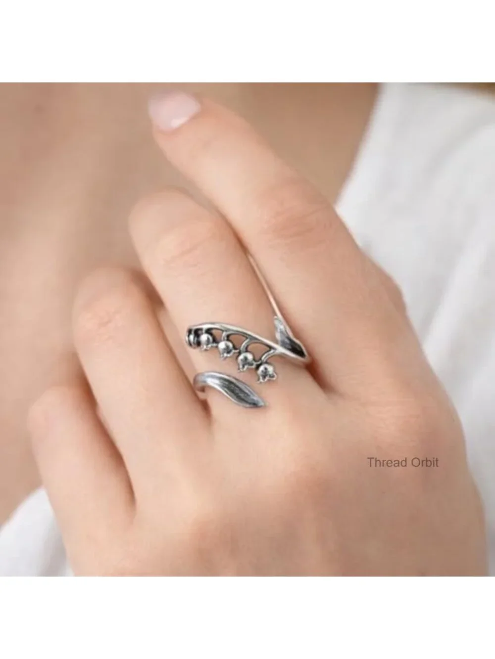 Vintage Silver Floral Adjustable Open Statement Ring